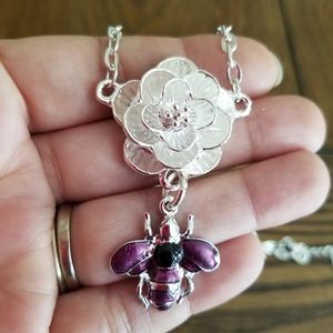 Handmade Purple Bumblebee & 3D Flower Necklace